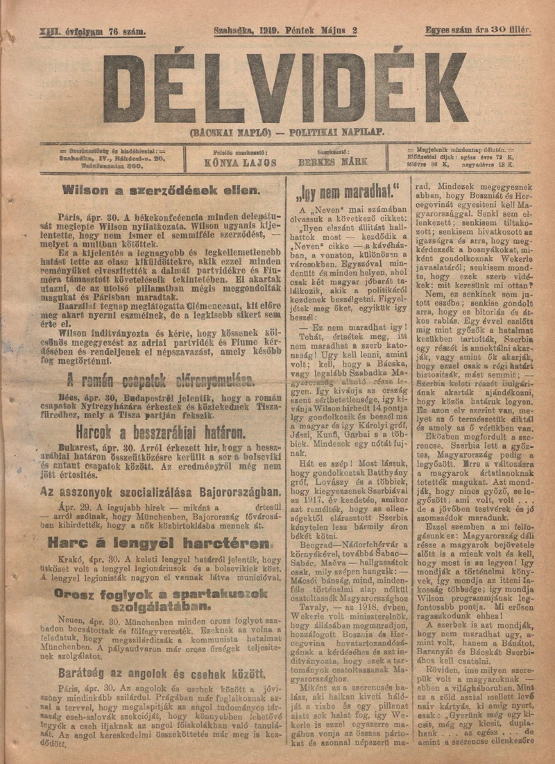 Délvidék, 13. évf. 1919. május 2. 76. sz.