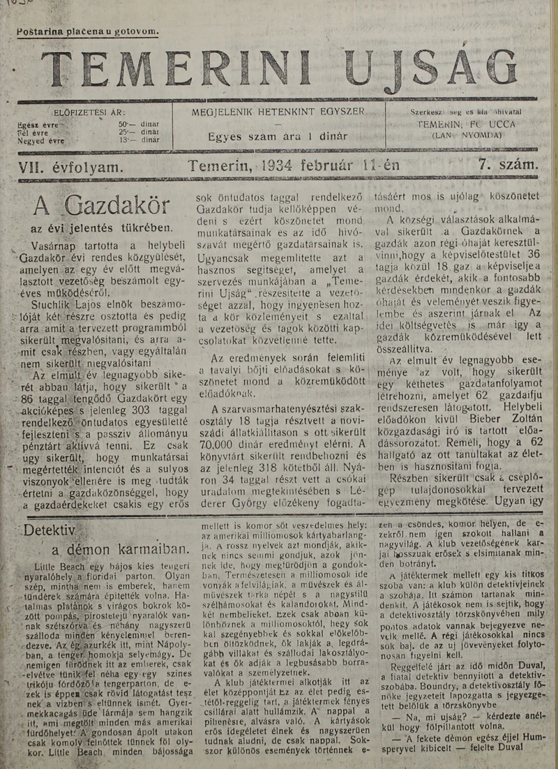 Temerini Újság 1928-1944, 7. évf. 1934. február 11. 7. sz.