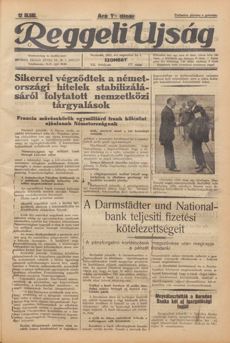 Reggeli Újság, 12. évf. 1931. augusztus 1. 177. sz.