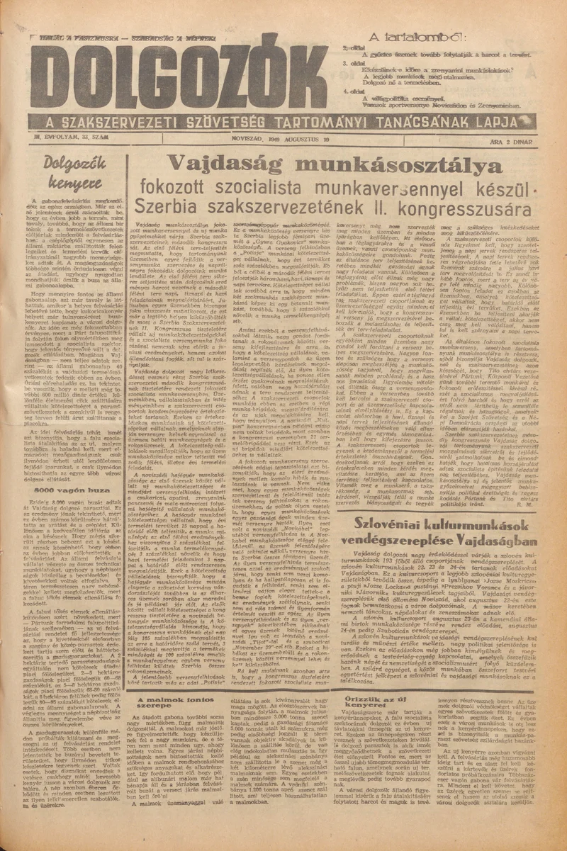 Dolgozók, 3. évf. 1949. augusztus 19. 33. sz.