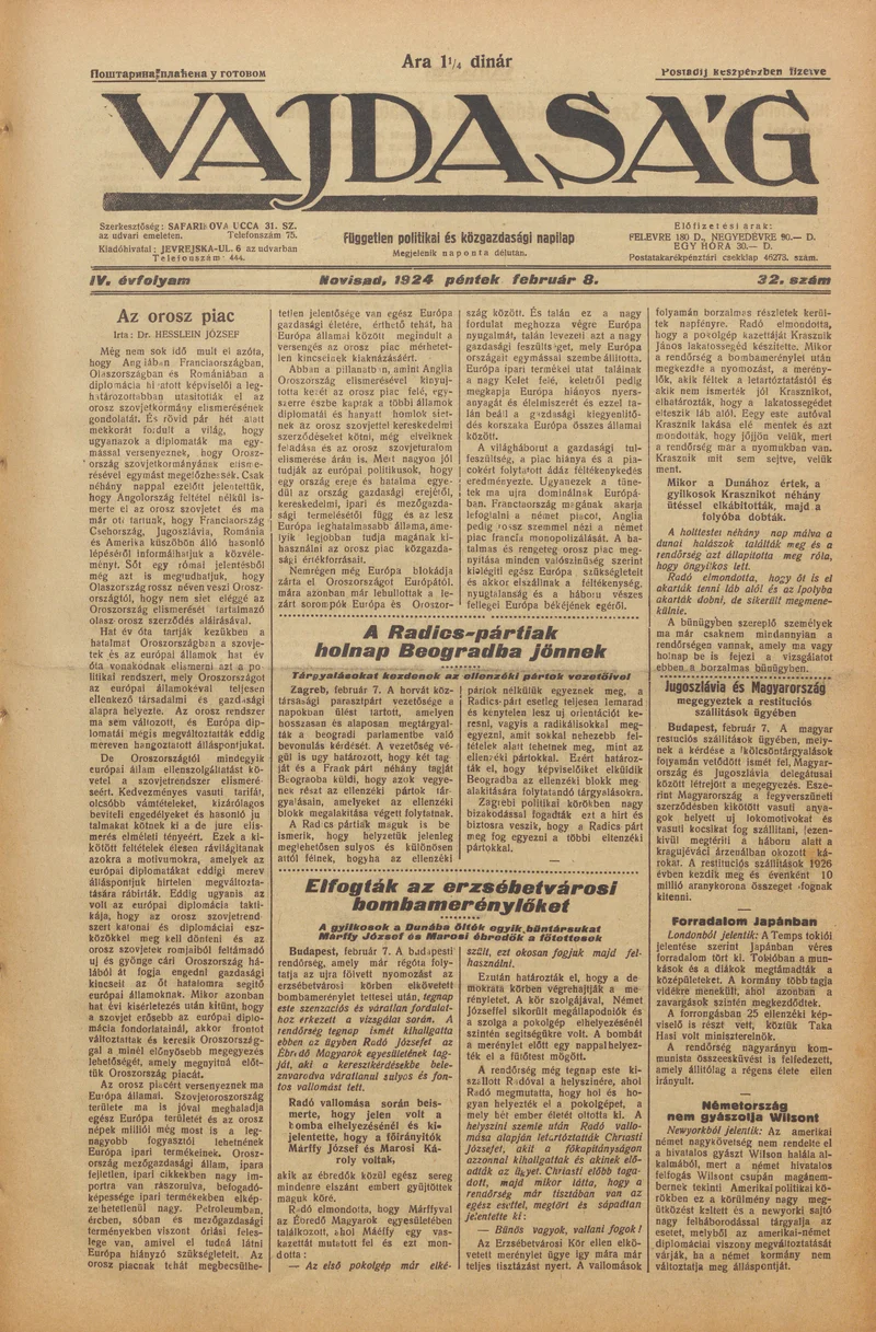 Vajdaság, 4. évf. 1924. február 8. 32. sz.