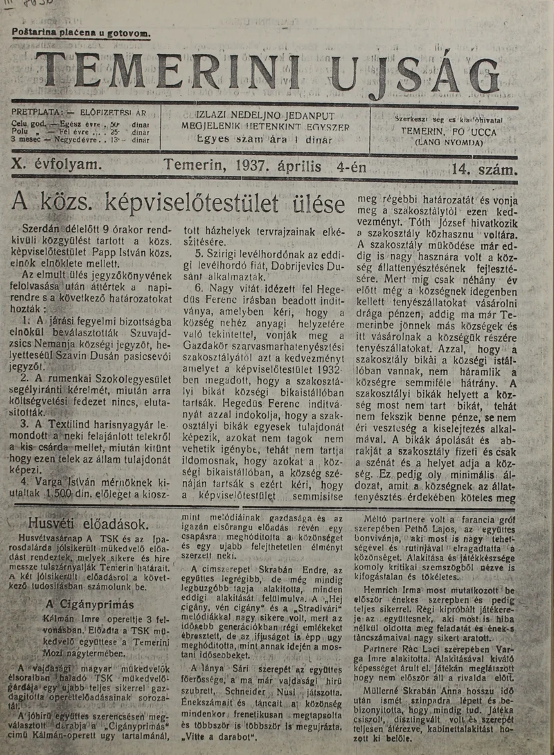 Temerini Újság 1928-1944, 10. évf. 1937. április 4. 14. sz.
