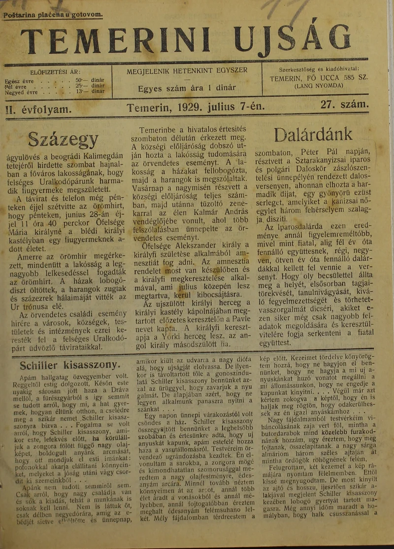 Temerini Újság 1928-1944, 2. évf. 1929. július 7. 27. sz.
