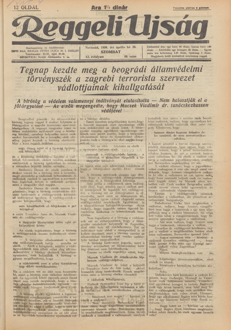 Reggeli Újság, 11. évf. 1930. április 26. 98. sz.