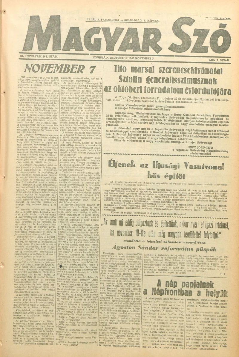 Magyar Szó, 3. évf. 1946. november 7. 265. sz. 1–8. oldal