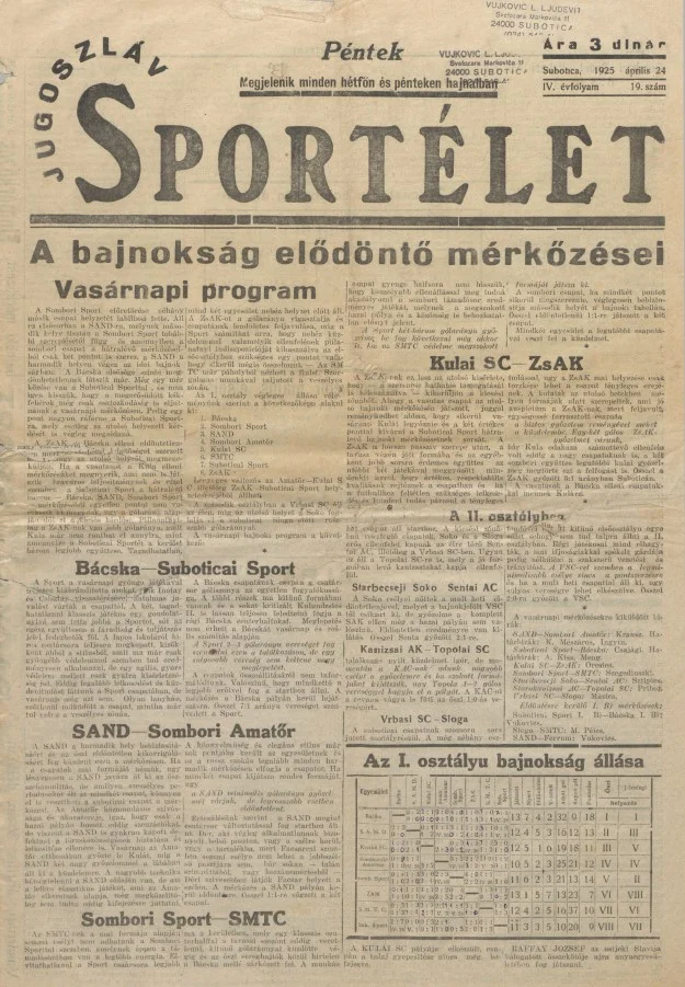 Jugoszláv sportélet, 4. évf. 1925. április 24. 19. sz.