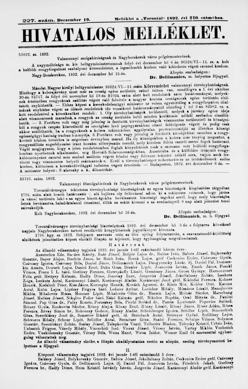 A Totontál  hivatalos melléklete, 5. évf. 1892. december 19. 227. sz.