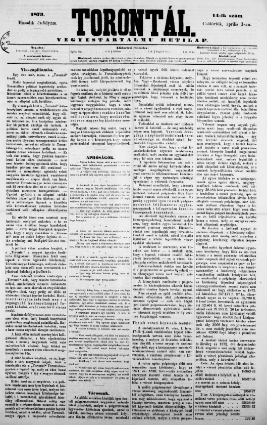 Torontál, 2. évf. 1873. április 3. 14. sz.