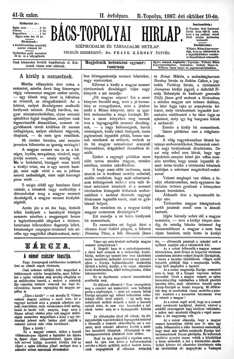 Bács-Topolyai Hirlap, 2. évf. 1897. október 10. 41. sz.