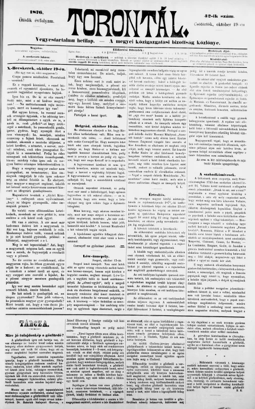 Torontál, 5. évf. 1876. október 19. 42. sz.