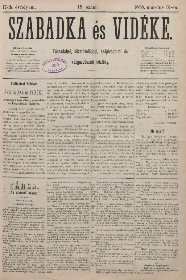 Szabadka és vidéke, 2. évf. 1878. március 31. 18. sz.