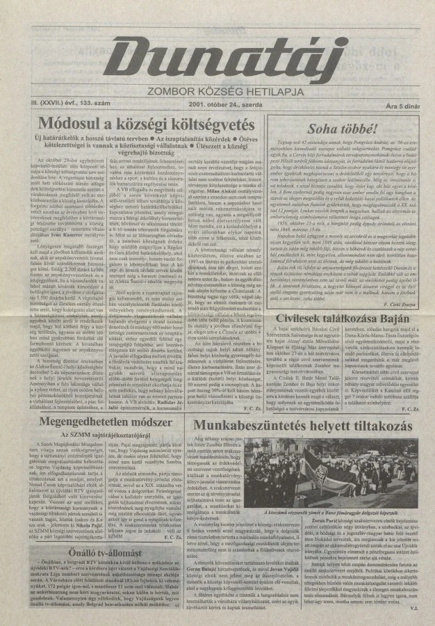 Dunatáj, 3. évf. 2001. október 24. 133. sz.