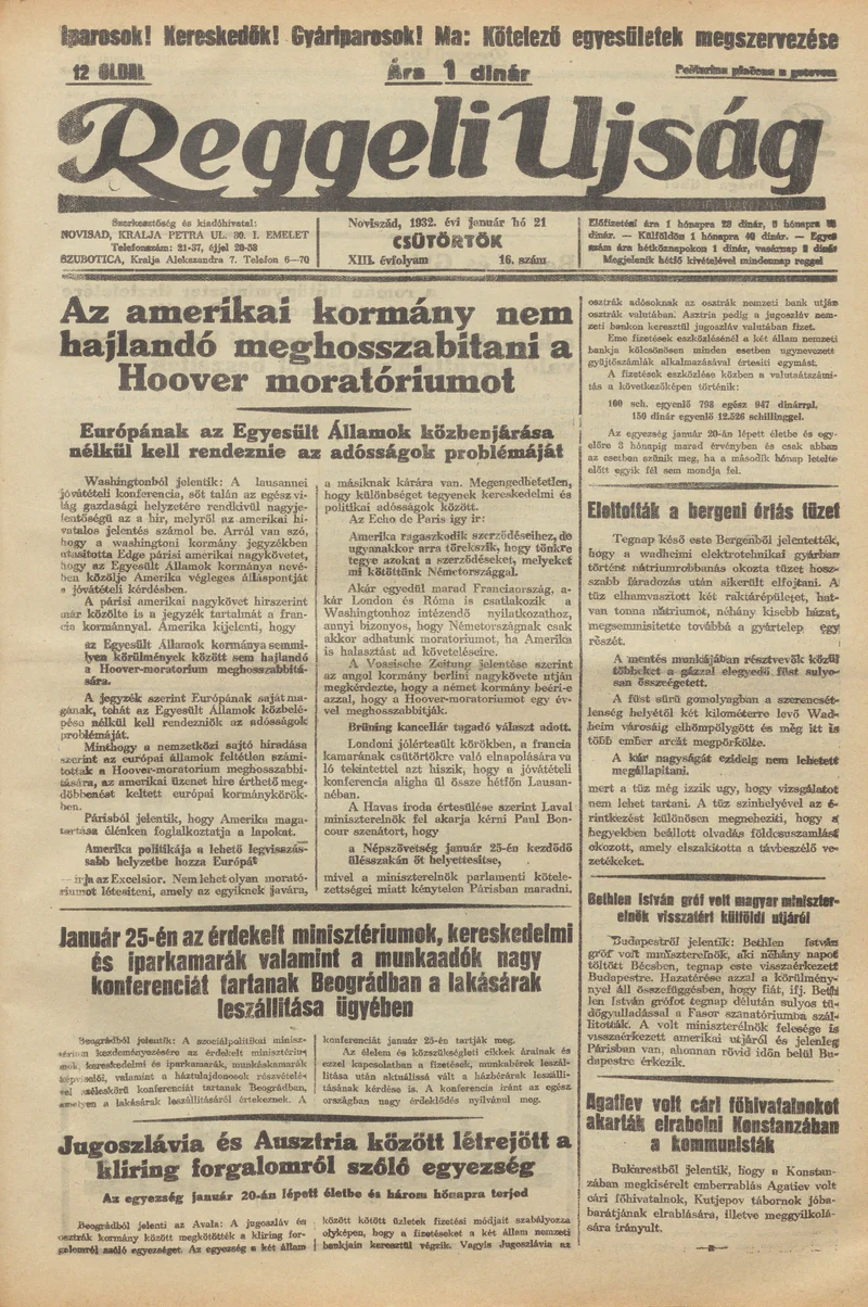 Reggeli Újság, 13. évf. 1932. január 21. 16. sz.