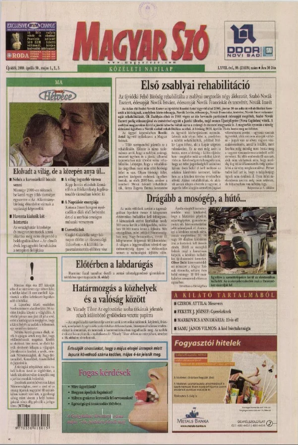 Magyar Szó, 67. évf. 2010. április 30. – május 3. 99. sz. 1–48. oldal