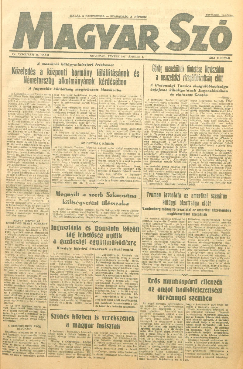 Magyar Szó, 4. évf. 1947. április 4. 88. sz.