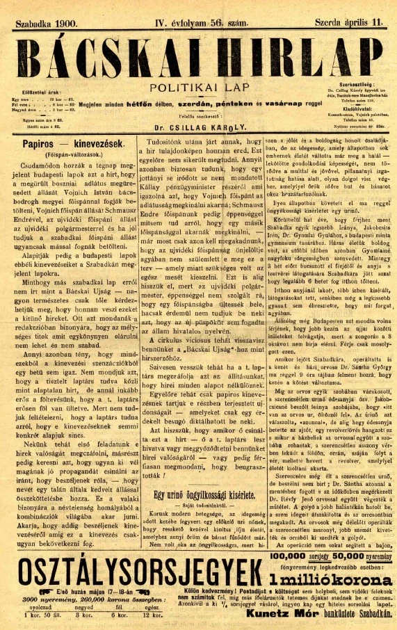 Bácskai Hirlap, 4. évf. 1900. április 11. 56. sz.