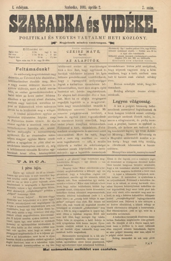 Szabadka és vidéke II, 1. évf. 1893. április 2. 7. sz.