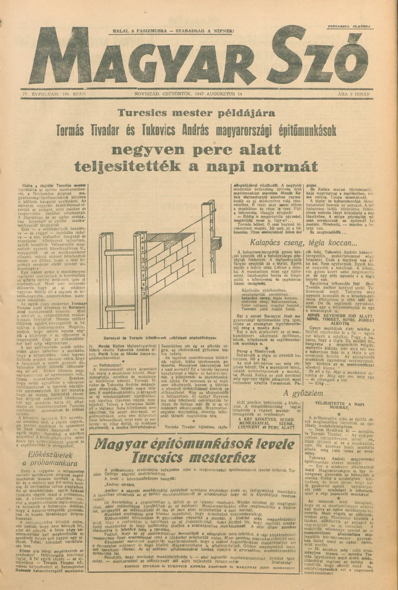 Magyar Szó, 4. évf. 1947. augusztus 14. 199. sz. 1–8. oldal