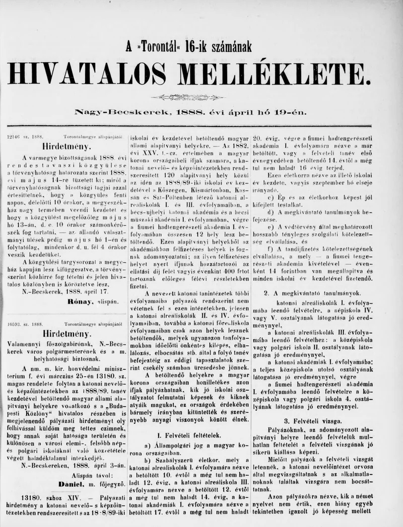 A Totontál  hivatalos melléklete, 1. évf. 1888. április 19. 16. sz.