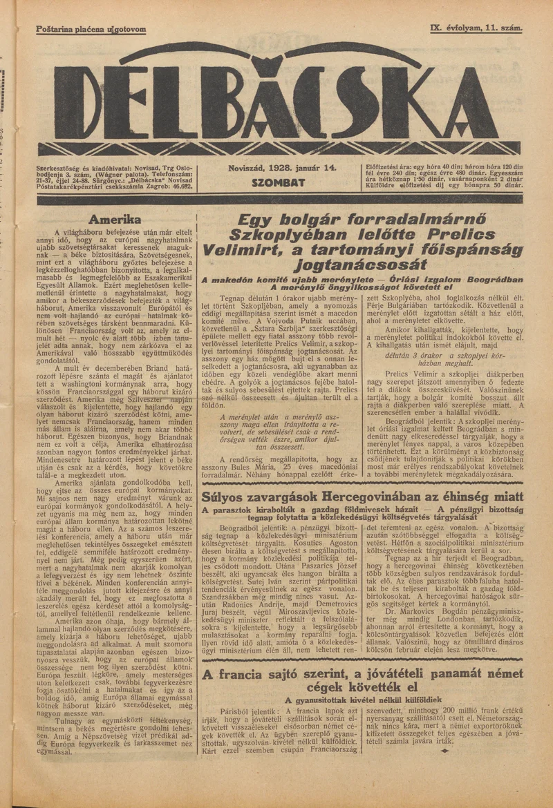 Délbácska, 9. évf. 1928. január 14. 11. sz.