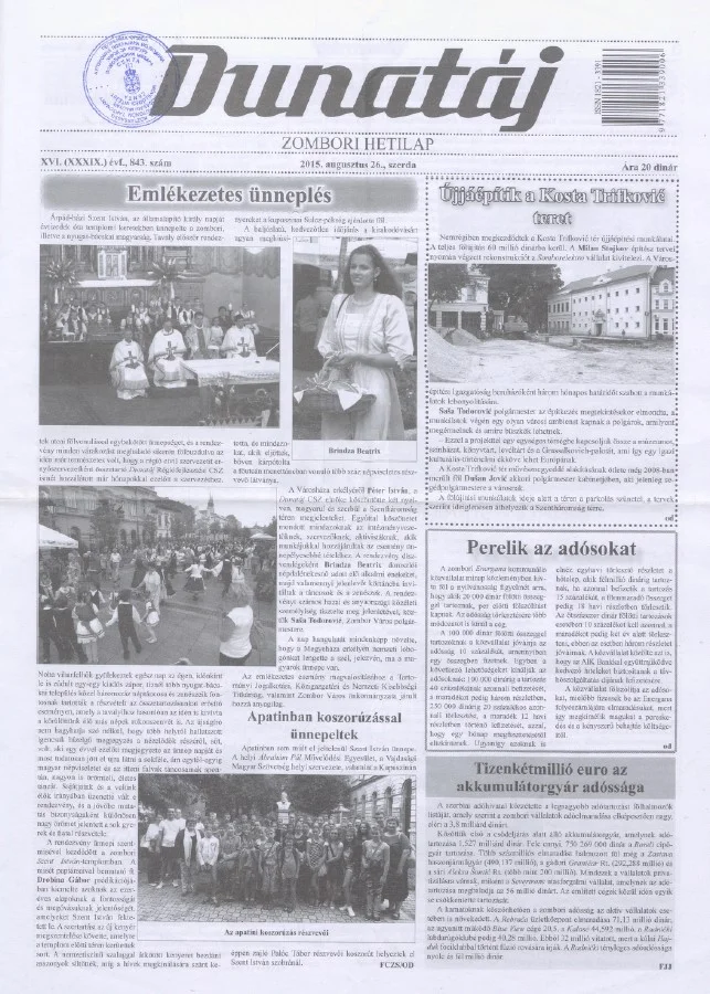 Dunatáj, 17. évf. 2015. augusztus 26. 843. sz.
