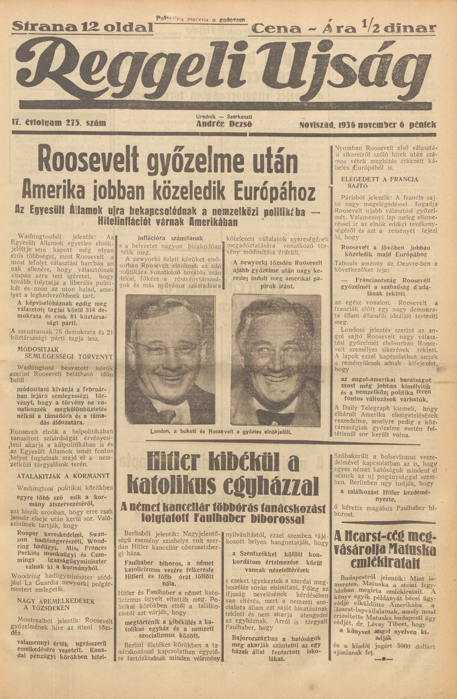 Reggeli Újság, 17. évf. 1936. november 6. 275. sz.