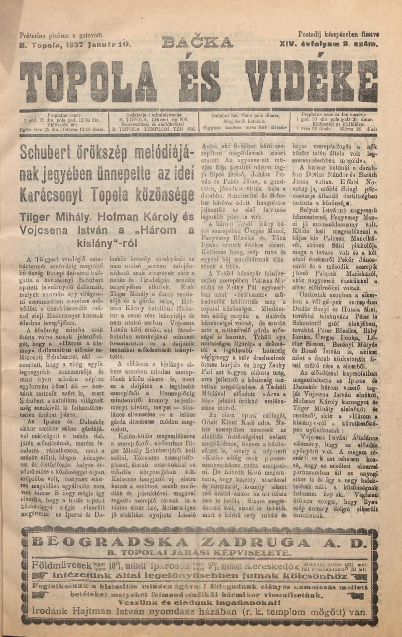 Bačka Topola és Vidéke, 14. évf. 1937. január 10. 2. sz.