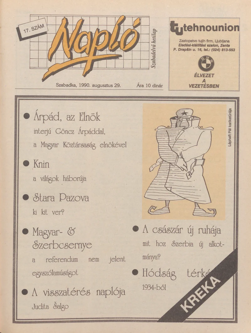 Napló - Szabadelvű hetilap, 1. évf. 1990. augusztus 29. 17. sz.
