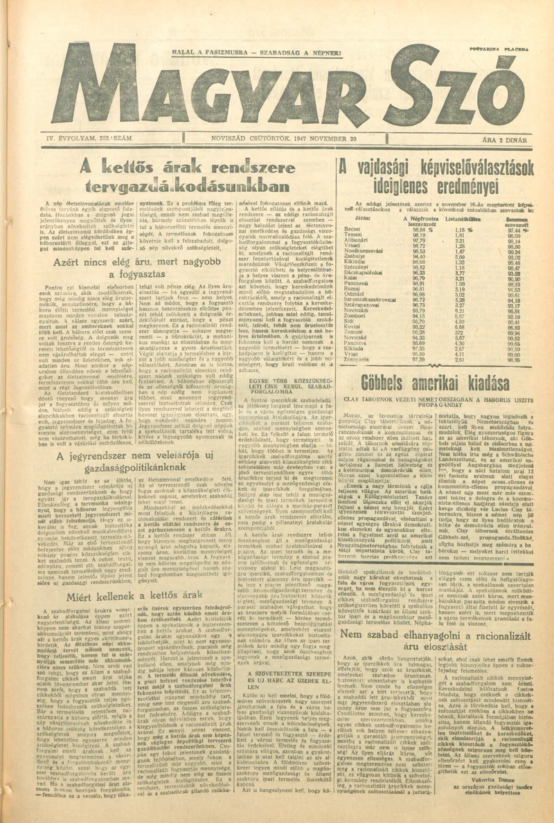Magyar Szó, 4. évf. 1947. november 20. 283. sz. 1–6. oldal