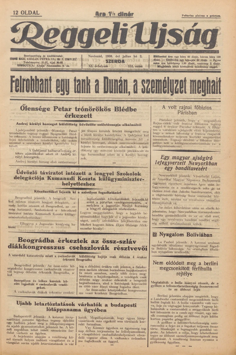 Reggeli Újság, 11. évf. 1930. július 2. 151. sz.