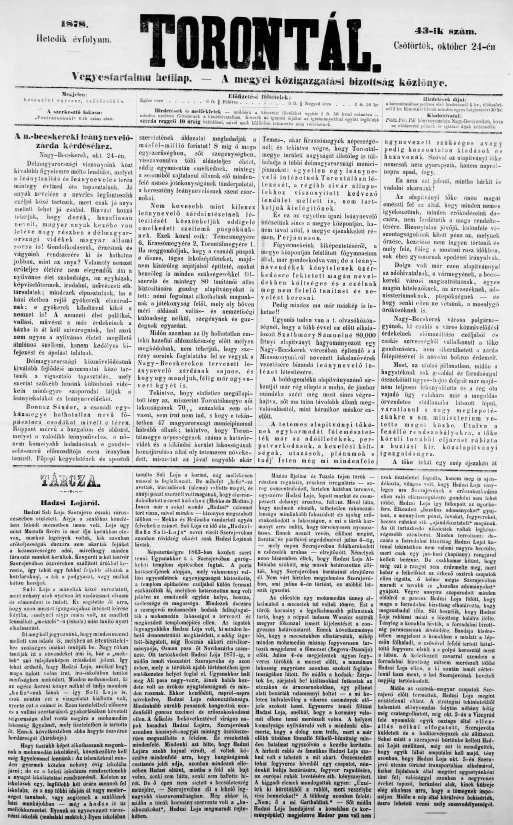 Torontál, 7. évf. 1878. október 24. 43. sz.