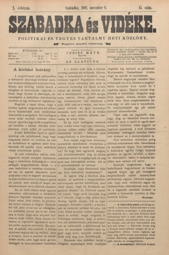Szabadka és vidéke II, 10. évf. 1902. november 9. 45. sz.