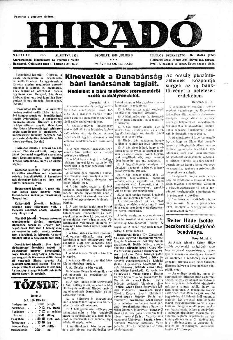 Híradó, 59. évf. 1930. július 5. 153. sz.