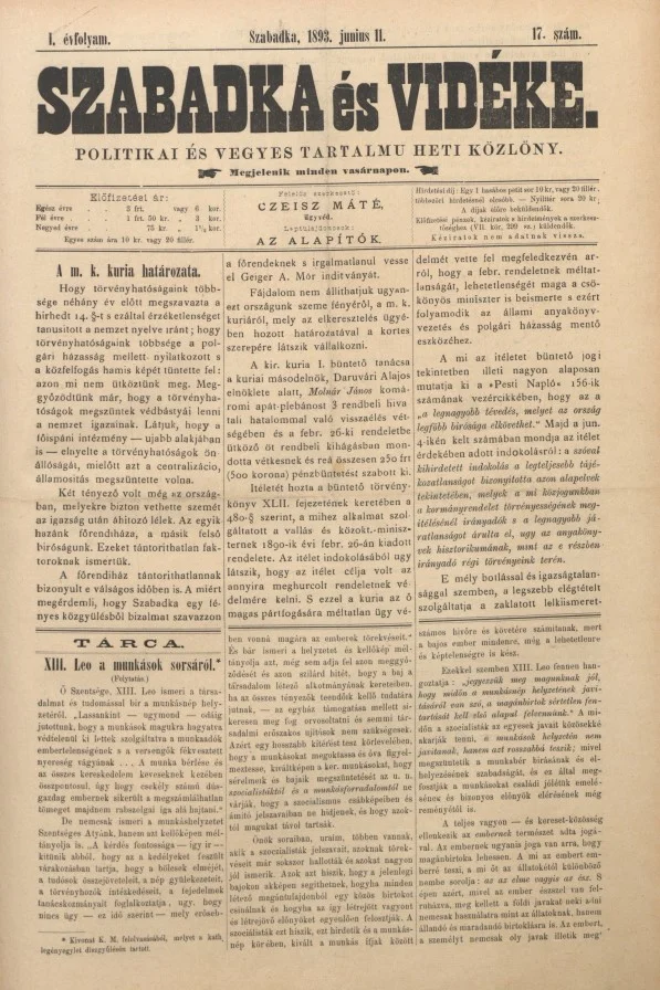 Szabadka és vidéke II, 1. évf. 1893. június 11. 17. sz.