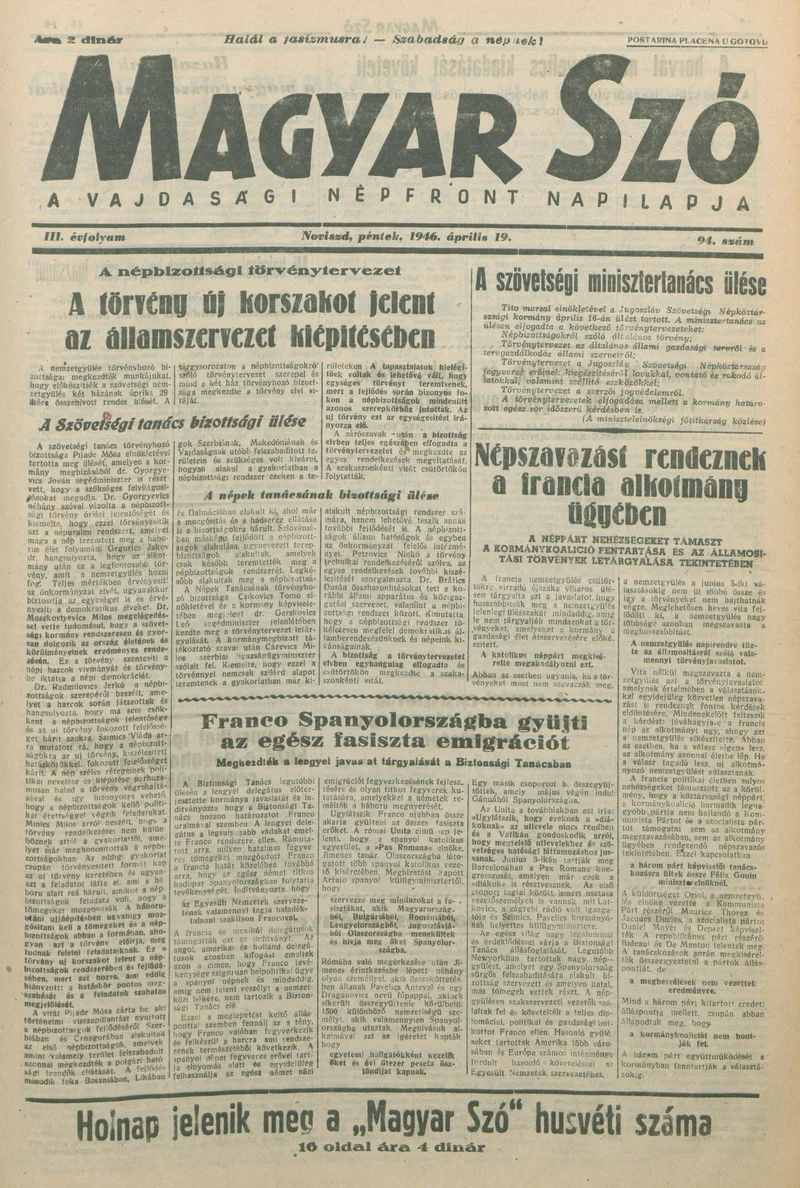 Magyar Szó, 3. évf. 1946. április 19. 94. sz. 1–6. oldal