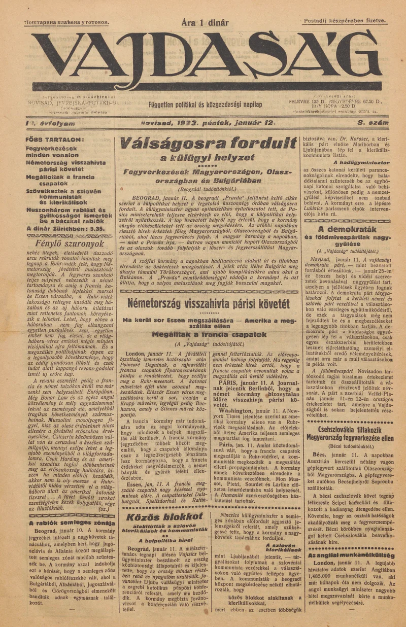 Vajdaság, 3. évf. 1923. január 12. 8. sz.