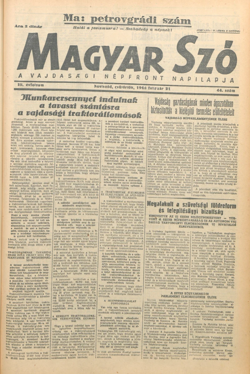 Magyar Szó, 3. évf. 1946. február 21. 44. sz. 1–8. oldal
