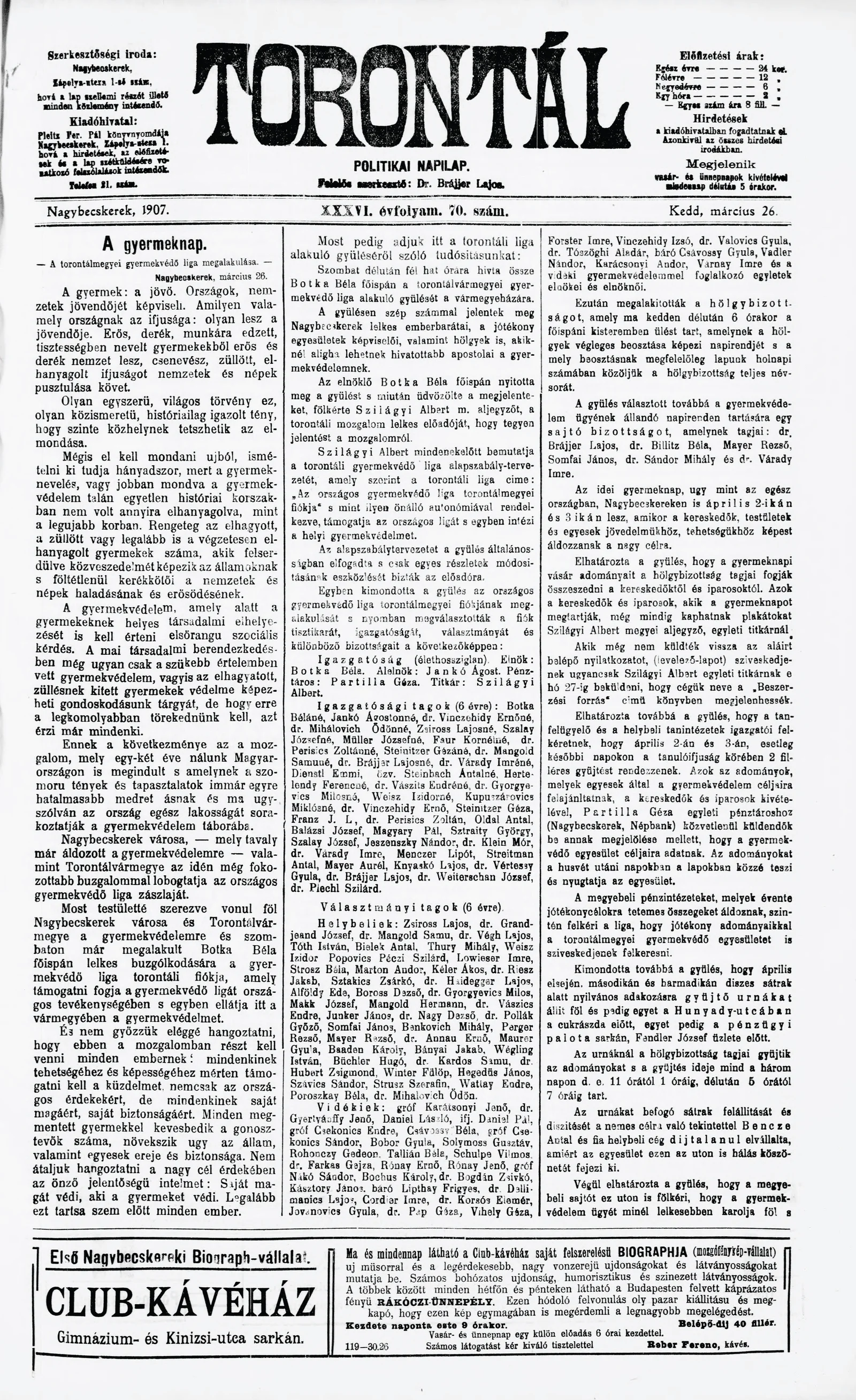 Torontál, 36. évf. 1907. március 26. 70. sz.