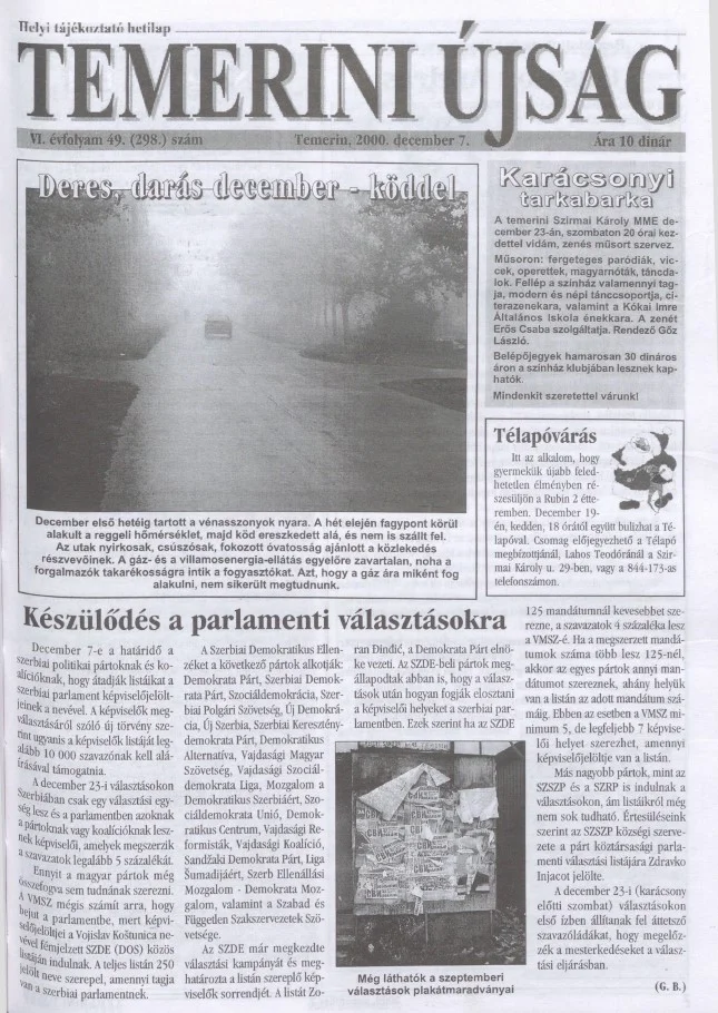 Temerini Újság, 6. évf. 2000. december 7. 49. sz.