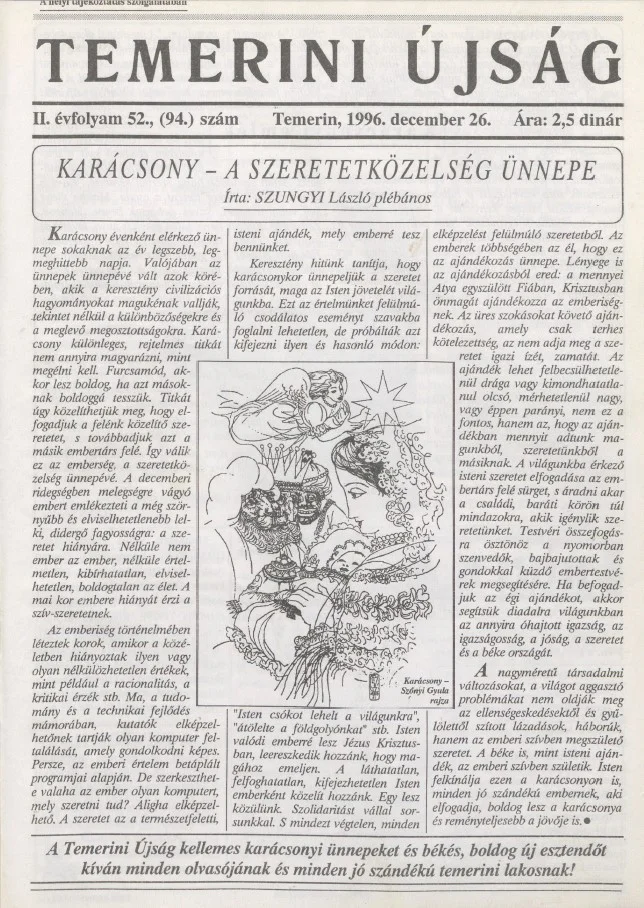 Temerini Újság, 2. évf. 1996. december 26. 52. sz.