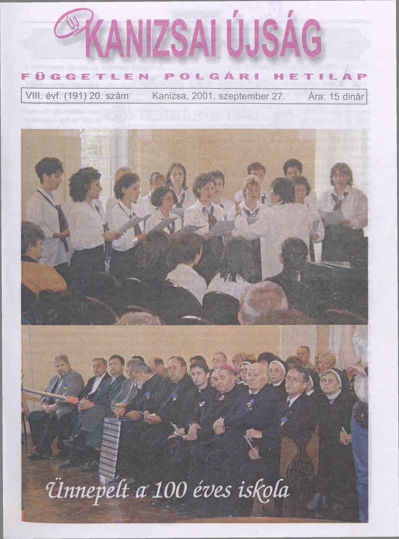 Új Kanizsai Újság, 8. évf. 2001. szeptember 27. 20. sz.