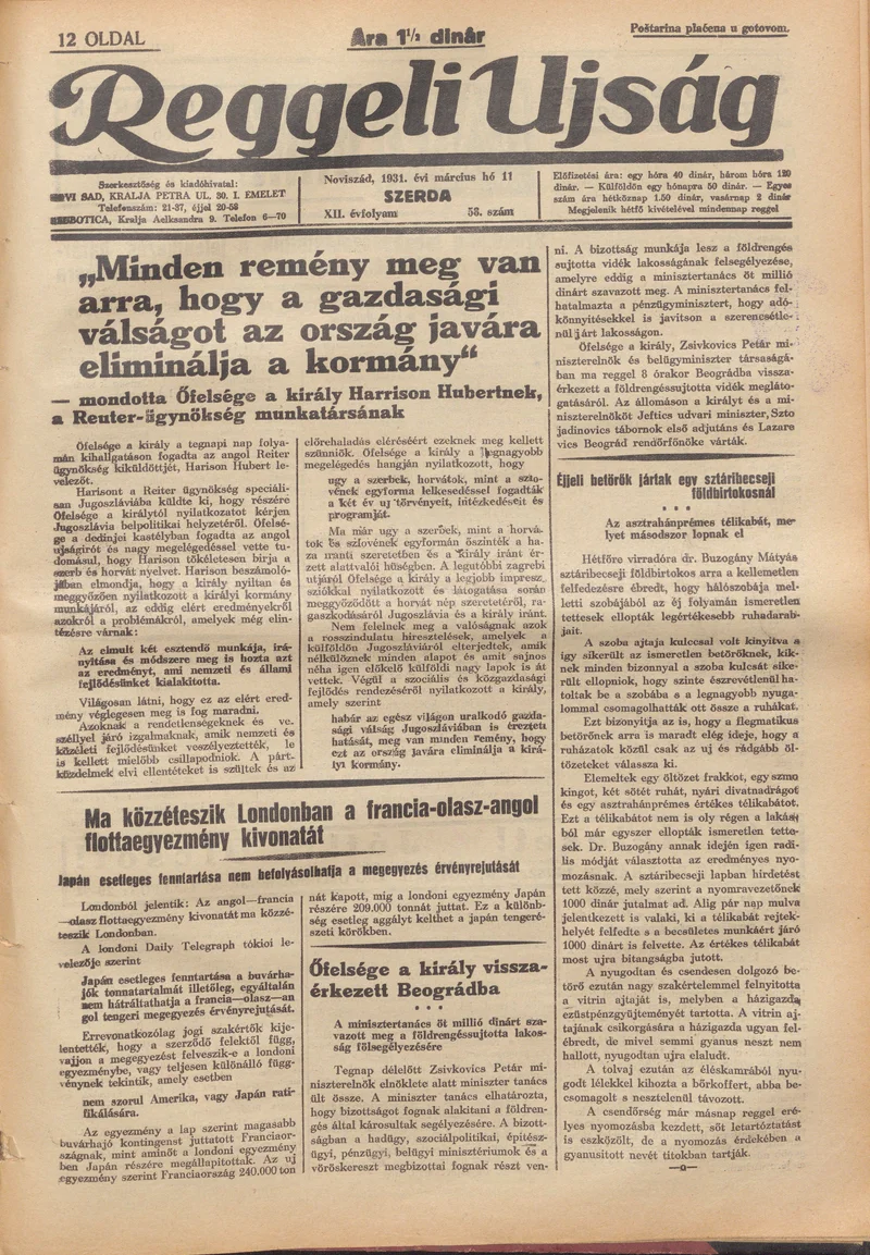 Reggeli Újság, 12. évf. 1931. március 11. 58. sz.