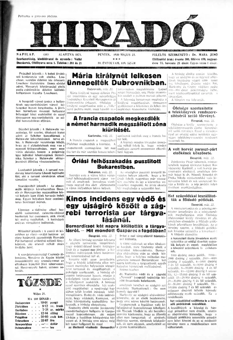 Híradó, 59. évf. 1930. május 23. 119. sz.