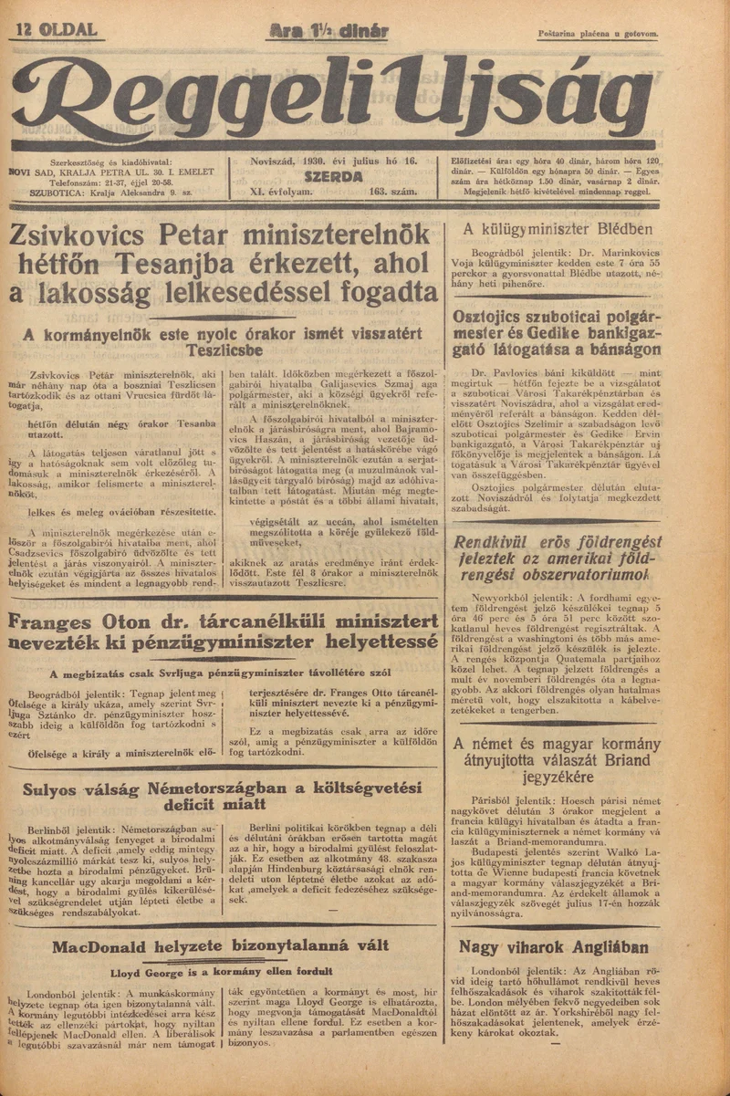 Reggeli Újság, 11. évf. 1930. július 16. 163. sz.