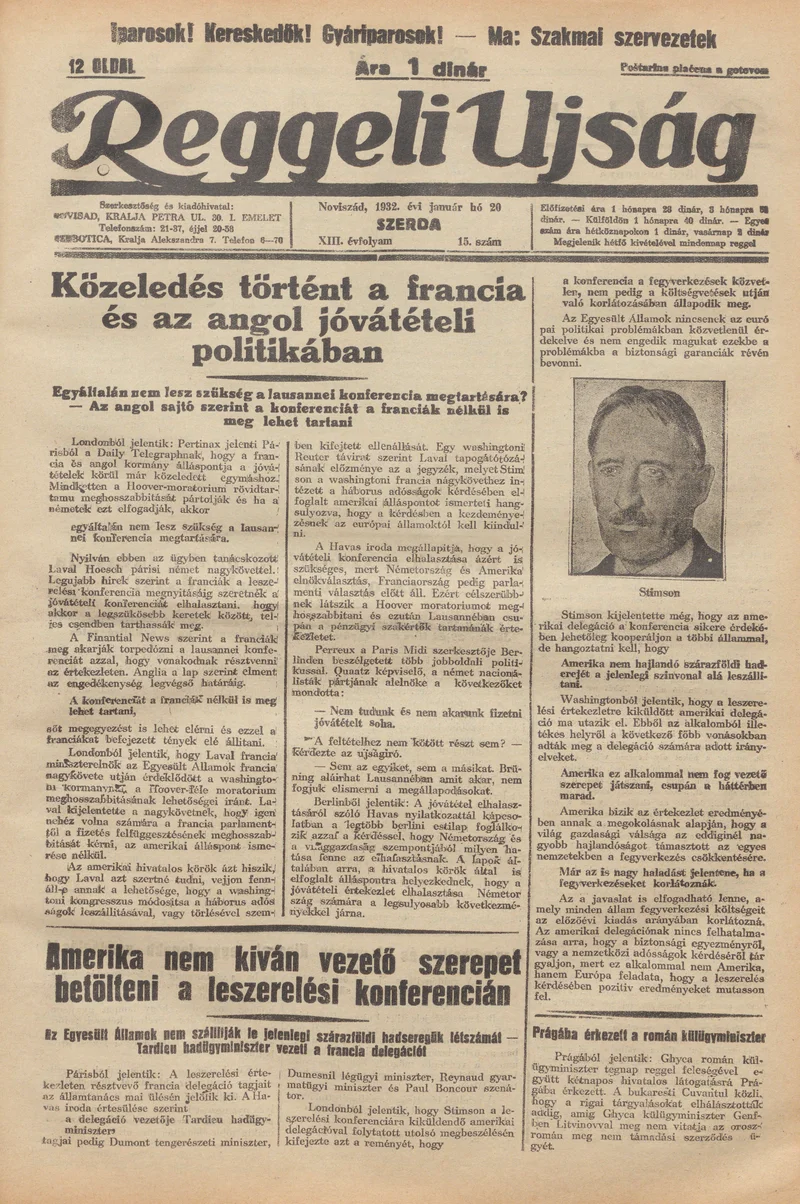 Reggeli Újság, 13. évf. 1932. január 20. 15. sz.