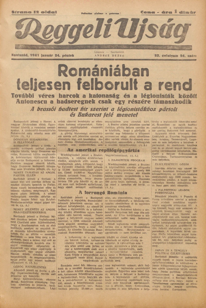 Reggeli Újság, 22. évf. 1941. január 24. 24. sz.