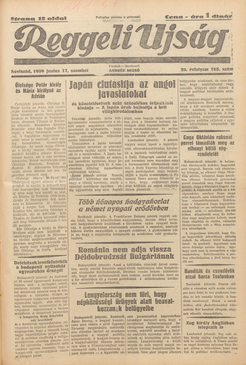 Reggeli Újság, 20. évf. 1939. június 17. 165. sz.