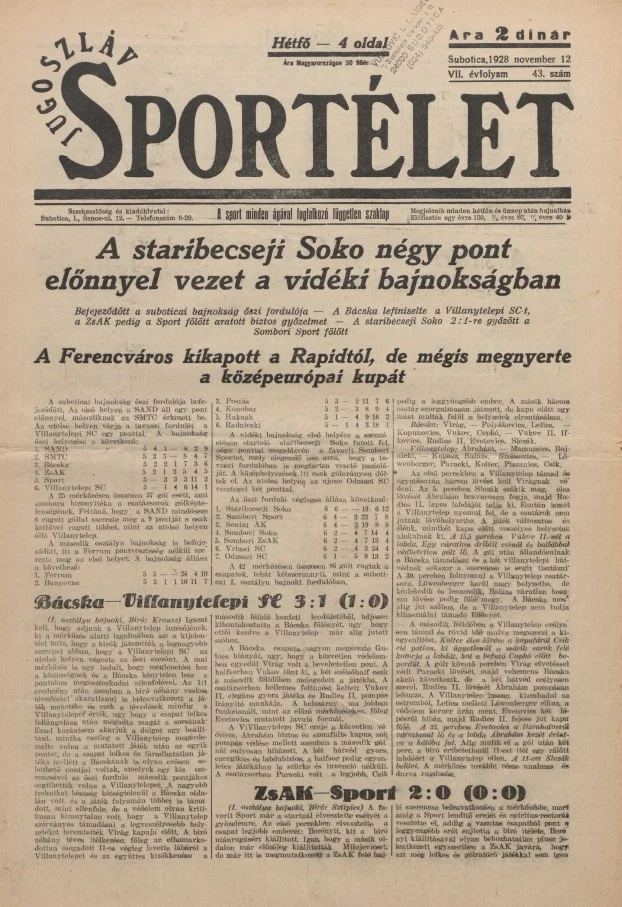 Jugoszláv sportélet, 7. évf. 1928. november 12. 43. sz.