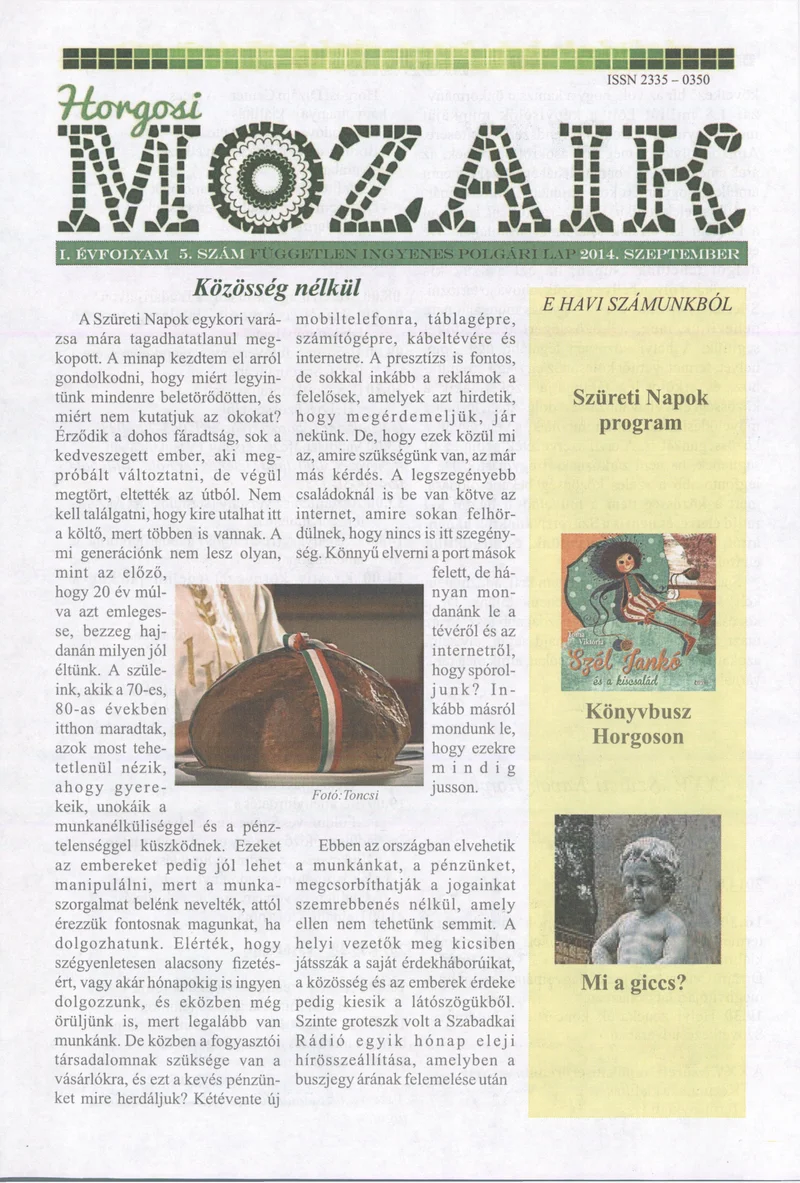 Horgosi Mozaik, 1. évf. 2014. szeptember. 5. sz.