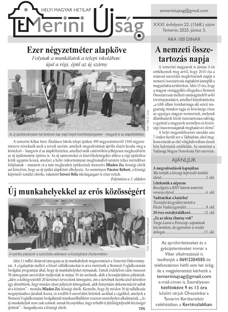 Temerini Újság, 31. évf. 2025. június 5. 22. sz.